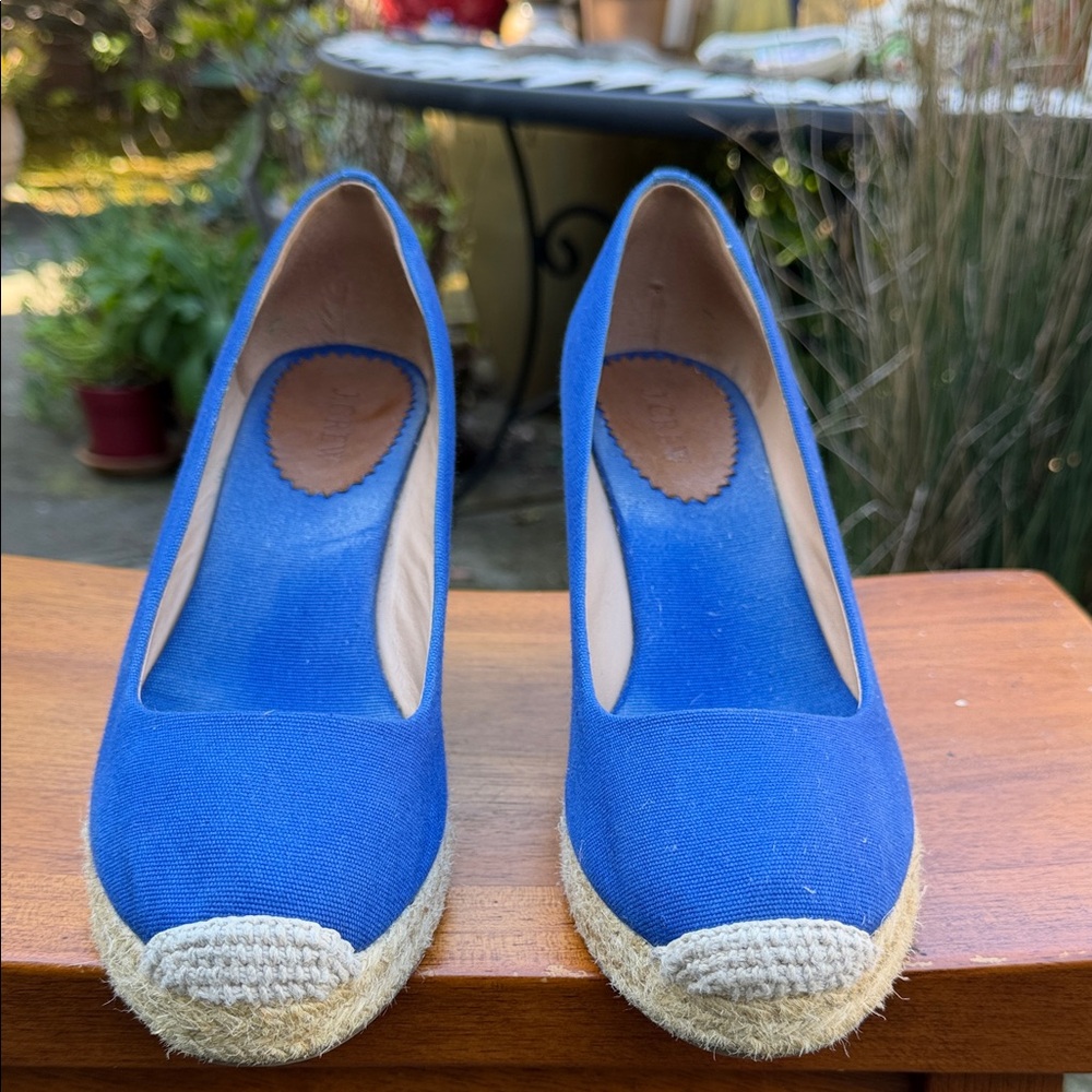 J. Crew Bright Blue Canvas Espadrille Wedge Pumps
